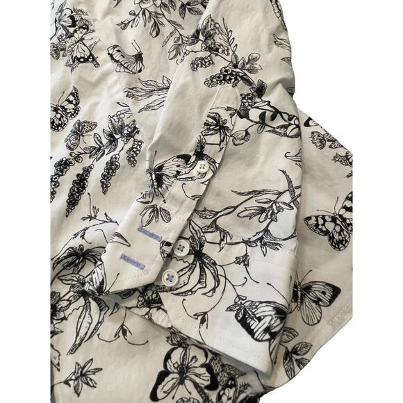 Talbots womans button up sz 6 button up  Black /White butterfly flowers classic - Picture 3 of 8